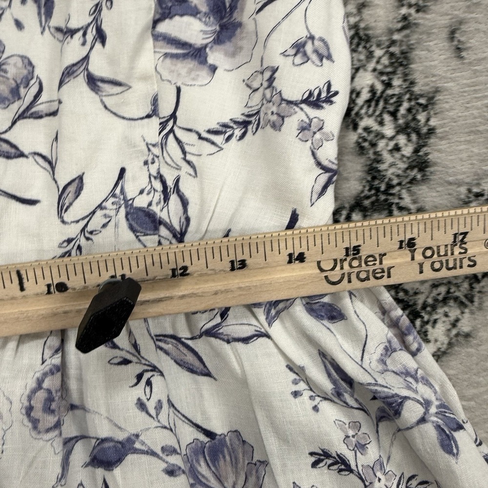 Cynthia Rowley 100% Linen Floral Midi Dress Womens 6 White Blue Fit Flare Coasta - Picture 4 of 11